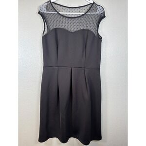EN FOCUS STUDIO Black Sheer Dot Mesh Cap Sleeve‎ Sweetheart Neckline Dress Sz 10